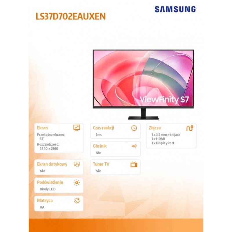 Monitor 37 cali ViewFinity S70D VA 3840x2160 UHD 16:9 1xHDMI 1xDP 5ms PinP/PbyP 60Hz płaski 2Yd2d LS37D702EAUXEN