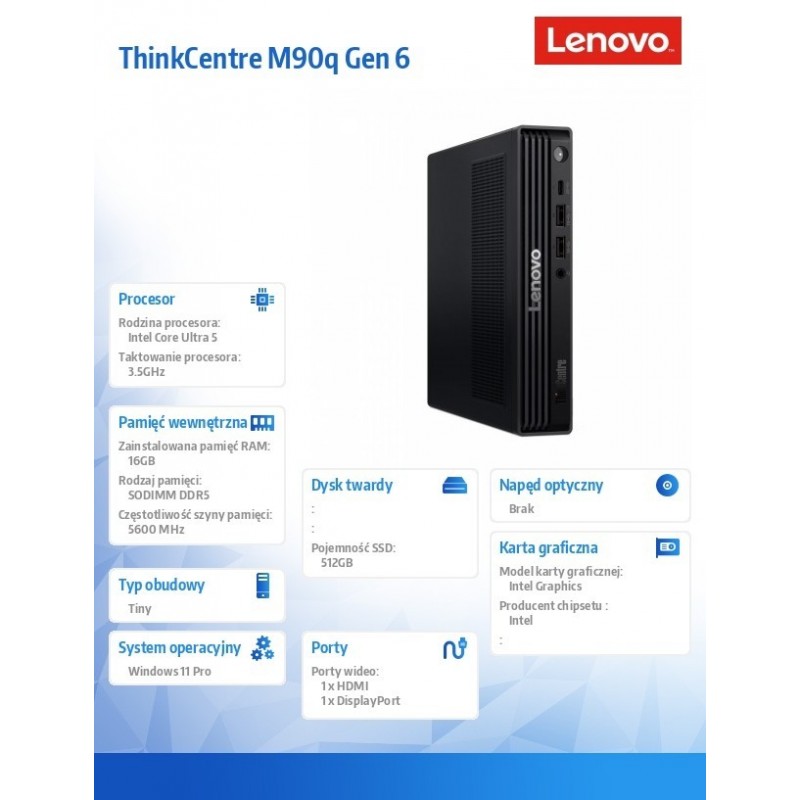 Komputer ThinkCentre M90q Tiny G6 W11Pro Ultra 5 245/16GB/512GB/INT/vPro/Black/3YRS OS + 1YR Premier 