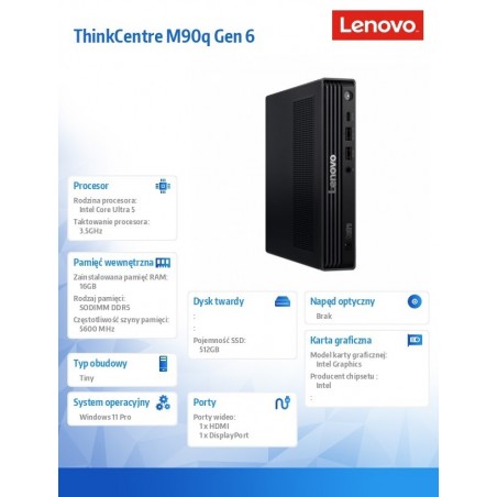 Komputer ThinkCentre M90q Tiny G6 W11Pro Ultra 5 245/16GB/512GB/INT/vPro/Black/3YRS OS + 1YR Premier 