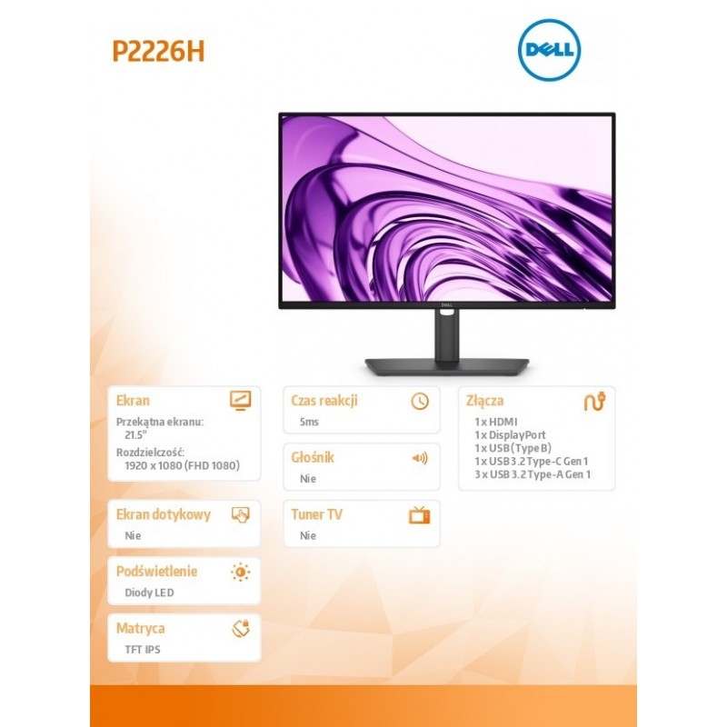 Monitor P2226H 21.5 cala IPS FHD (1920x1080)/16:9/HDMI/DP/4xUSB/USB-C/3Y