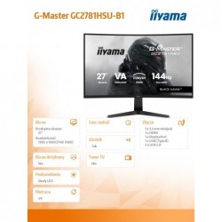 Monitor 27 cali GC2781HSU-B1 VA, FHD, 144Hz, 1ms, 2xUSB, 1500R, 350 cd, 4000:1, HDMI, DP, FreeSync -1920x1080 (48-144Hz), 2x2W