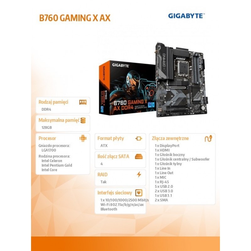 Płyta główna B760 GAMING X AX s1700 4DDR5 DP/HDMI ATX  Płyta główna B760 GAMING X AX s1700 4DDR5 DP/HDMI ATX
