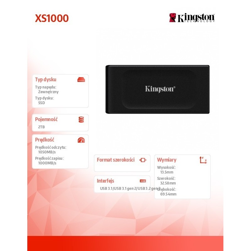 Dysk SSD XS1000 2TB USB3.2 Gen2x2 Zewnętrzny  Dysk SSD XS1000 2TB USB3.2 Gen2x2 Zewnętrzny
