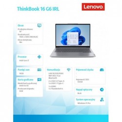 Laptop ThinkBook 16 G6 21KH0077PB W11Pro i7-13700H/16GB/512GB/INT/16.0 WUXGA/Arctic Grey/3YRS OS + CO2 Offset 