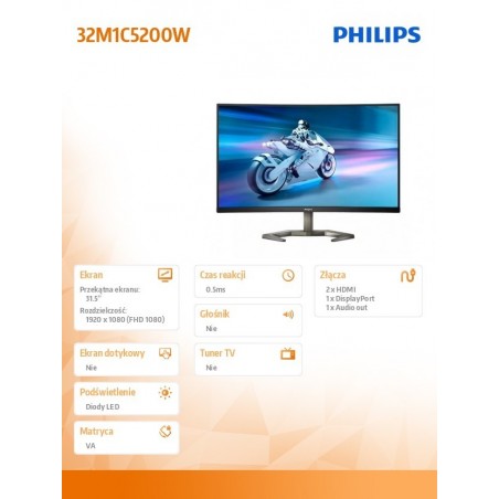 Monitor 32M1C5200W VA Curved 31.5 cala 240Hz HDMI Monitor 32M1C5200W VA Curved 31.5 cala 240Hz HDMI