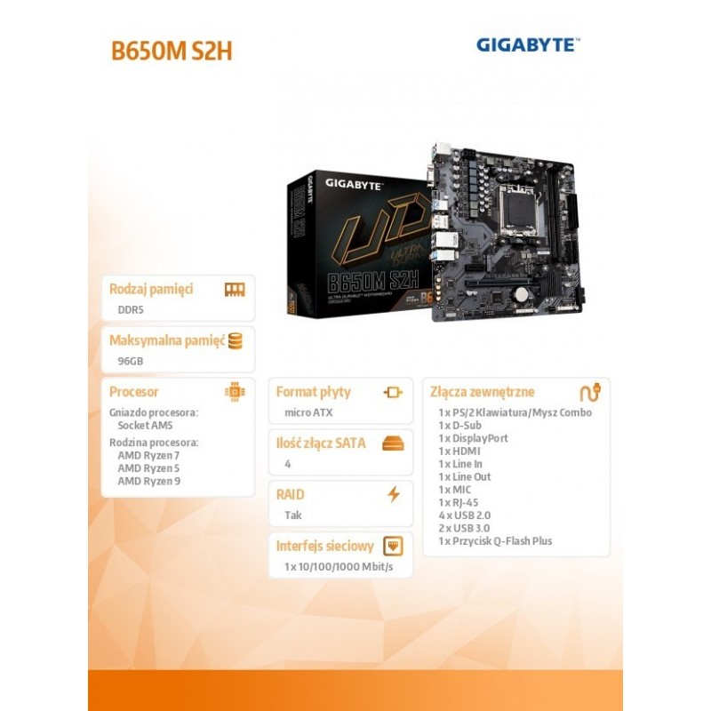 Płyta główna B650M S2H AM5 2DDR5 HDMI/DP M2 m.ATX 