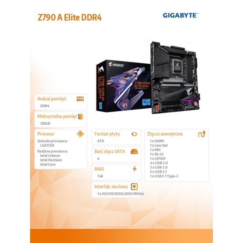 Płyta główna Z790 AORUS ELITE DDR4 S1700 4DDR4 USB/M.2 ATX 