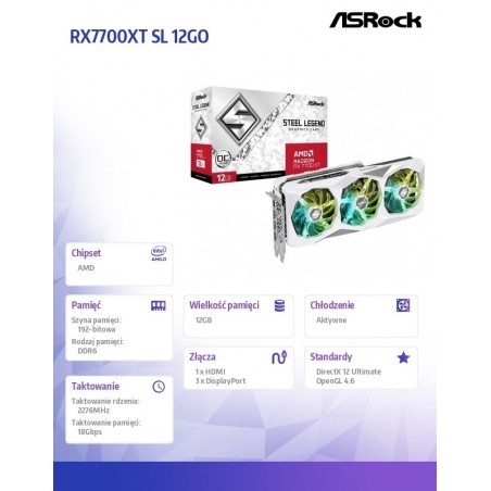 Karta graficzna RX 7700 XT STEEL LEGEND OC 12G GDDR6 192bit Karta graficzna RX 7700 XT STEEL LEGEND OC 12G GDDR6 192bit
