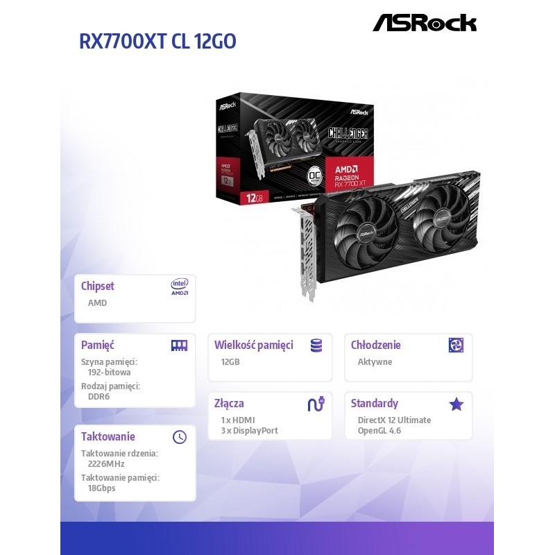 Karta graficzna RX 7700 XT CHALLENGER OC 12G GDDR6 192bit 