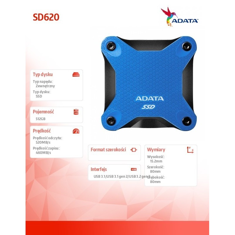 Dysk zewnętrzny SSD SD620 512G U3.2A 520/460 MB/s niebieski
