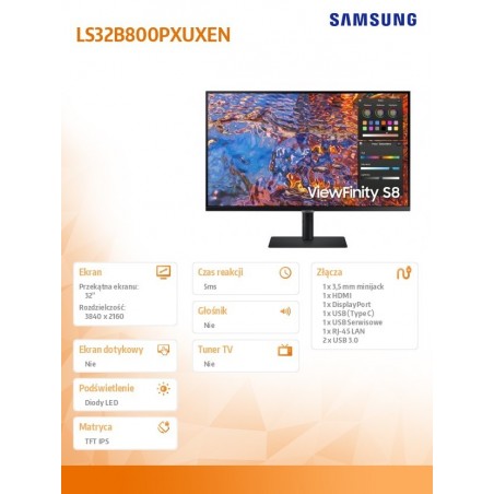 Monitor 32 cale LS32B800PXUXEN IPS 3840x2160 UHD 16:9 1xHDMI 1xUSB-C (90W) 1xDP 3xUSB 3.0 LAN (RJ45) 5ms HAS+PIVOT płaski 3 Monitor 32 cale LS32B800PXUXEN IPS 3840x2160 UHD 16:9 1xHDMI 1xUSB-C (90W) 1xDP 3xUSB 3.0 LAN (RJ45) 5ms HAS+PIVOT płaski 3
