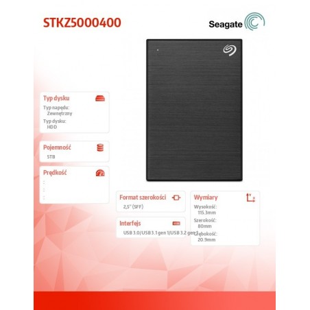 Dysk One Touch 5TB 2,5 STKZ5000400 Czarny Dysk One Touch 5TB 2,5 STKZ5000400 Czarny