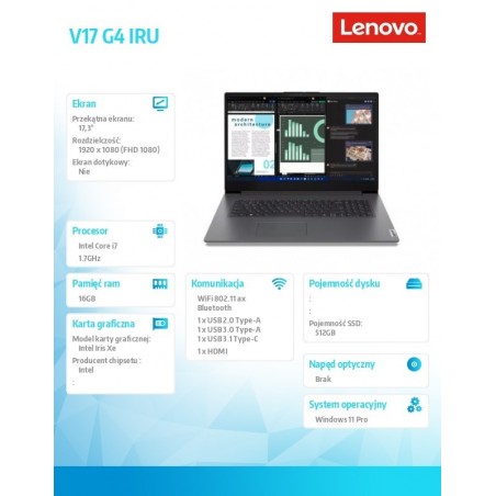 Notebook V17 G4 83A20011PB W11Pro i7-1355U/16GB/512GB/INT/17.3 FHD/3YRS OS Notebook V17 G4 83A20011PB W11Pro i7-1355U/16GB/512GB/INT/17.3 FHD/3YRS OS