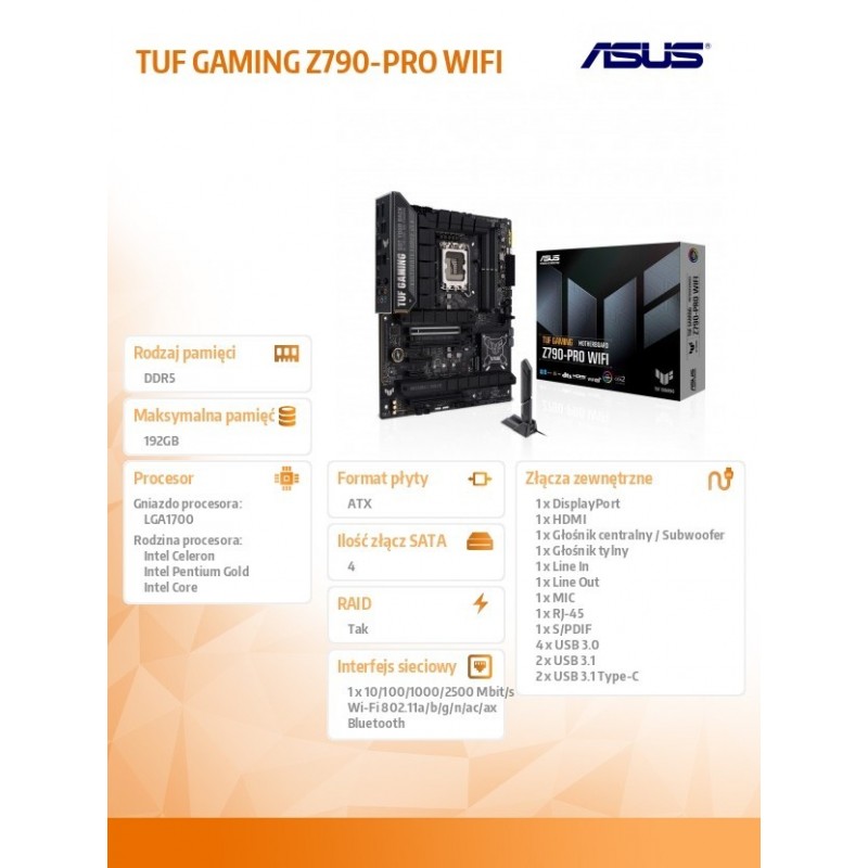 Płyta główna TUF GAMING Z790-PRO WIFI s1700 4DDR5 HDMI ATX 