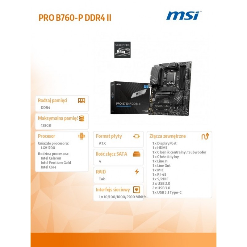 Płyta główna PRO B760-P DDR4 II s1700 4DDR4 DP/HDMI ATX 