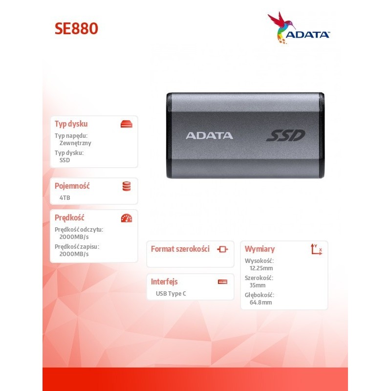 Dysk zewnętrzny SSD SE880 4TB USB3.2A/C Gen2x2 Dysk zewnętrzny SSD SE880 4TB USB3.2A/C Gen2x2