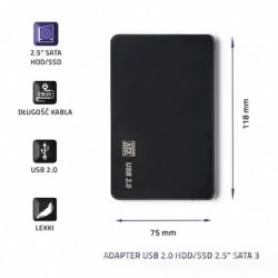 Obudowa na dysk HDD/SSD 2.5 cala SATA3 | USB 2.0 | Czarny Obudowa na dysk HDD/SSD 2.5 cala SATA3 | USB 2.0 | Czarny