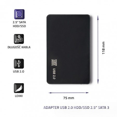 Obudowa na dysk HDD/SSD 2.5 cala SATA3 | USB 2.0 | Czarny Obudowa na dysk HDD/SSD 2.5 cala SATA3 | USB 2.0 | Czarny