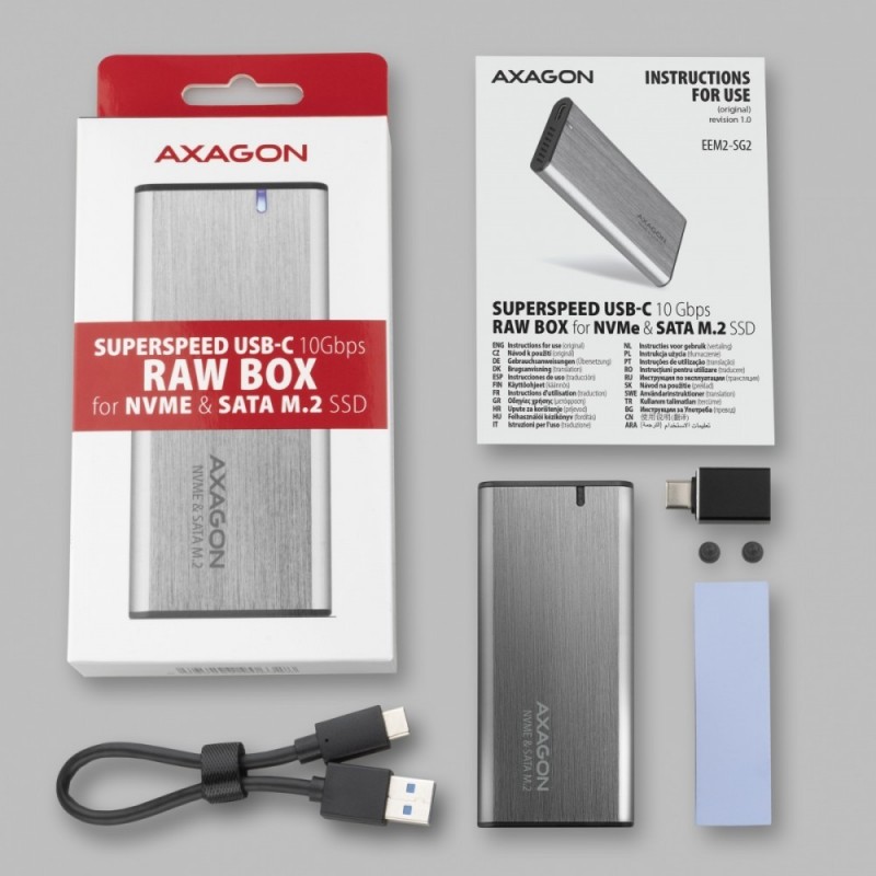 EEM2-SG2 Obudowa zewnętrzna aluminiowa bezśrubowa USB-C 3.2 Gen 2 M.2 NVMe & SATA SSD + USB-A - USB-C redukcja EEM2-SG2 Obudowa zewnętrzna aluminiowa bezśrubowa USB-C 3.2 Gen 2 M.2 NVMe & SATA SSD + USB-A - USB-C redukcja