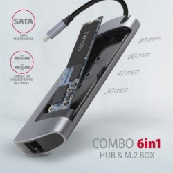HMC-6M2 Wieloportowy hub USB-C 3.2 Gen 1, slot M.2 SATA + HDMI + GLAN + 2x USB-A + PD 100W HMC-6M2 Wieloportowy hub USB-C 3.2 Gen 1, slot M.2 SATA + HDMI + GLAN + 2x USB-A + PD 100W