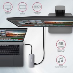 HMC-6M2 Wieloportowy hub USB-C 3.2 Gen 1, slot M.2 SATA + HDMI + GLAN + 2x USB-A + PD 100W HMC-6M2 Wieloportowy hub USB-C 3.2 Gen 1, slot M.2 SATA + HDMI + GLAN + 2x USB-A + PD 100W
