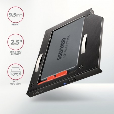 RSS-CD09 Ramka na 2,5" SSD-HDD do gniazda DVD, 9.5mm LED aluminium RSS-CD09 Ramka na 2,5" SSD-HDD do gniazda DVD, 9.5mm LED aluminium