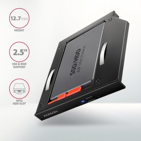 RSS-CD12 Ramka na 2,5" SSD-HDD do gniazda DVD, 12.7mm LED aluminium RSS-CD12 Ramka na 2,5" SSD-HDD do gniazda DVD, 12.7mm LED aluminium