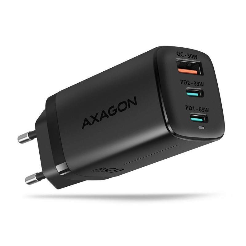 ACU-DPQ65 Ładowarka sieciowa, GaN 65W, 3x port (USB-A + dual USB-C), PD3.0/QC4+/PPS/Apple, czarna