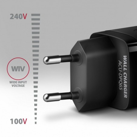 ACU-DPQ65 Ładowarka sieciowa, GaN 65W, 3x port (USB-A + dual USB-C), PD3.0/QC4+/PPS/Apple, czarna ACU-DPQ65 Ładowarka sieciowa, GaN 65W, 3x port (USB-A + dual USB-C), PD3.0/QC4+/PPS/Apple, czarna