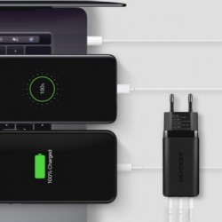 ACU-DPQ65 Ładowarka sieciowa, GaN 65W, 3x port (USB-A + dual USB-C), PD3.0/QC4+/PPS/Apple, czarna ACU-DPQ65 Ładowarka sieciowa, GaN 65W, 3x port (USB-A + dual USB-C), PD3.0/QC4+/PPS/Apple, czarna