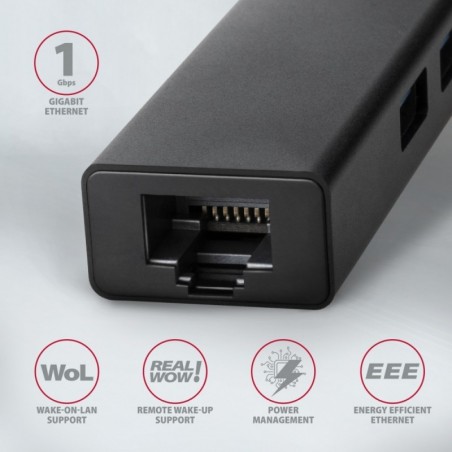 HMA-GL3A Wieloportowy hub USB 4in1, 5Gbps, 3x USB-A + GLAN, metalowy, 20cm USB-A kabel HMA-GL3A Wieloportowy hub USB 4in1, 5Gbps, 3x USB-A + GLAN, metalowy, 20cm USB-A kabel