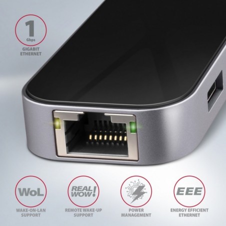HMC-6GL Wieloportowy hub USB 6in1, 5Gbps, 3x USB-A, HDMI 4K/30Hz, GLAN, PD 100W, 20cm USB-C kabel HMC-6GL Wieloportowy hub USB 6in1, 5Gbps, 3x USB-A, HDMI 4K/30Hz, GLAN, PD 100W, 20cm USB-C kabel