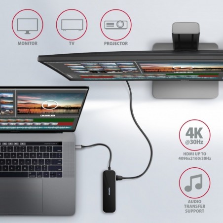 HMC-6GL Wieloportowy hub USB 6in1, 5Gbps, 3x USB-A, HDMI 4K/30Hz, GLAN, PD 100W, 20cm USB-C kabel HMC-6GL Wieloportowy hub USB 6in1, 5Gbps, 3x USB-A, HDMI 4K/30Hz, GLAN, PD 100W, 20cm USB-C kabel