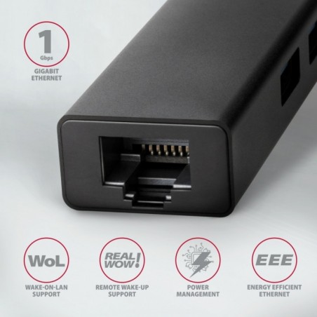HMC-GL3A Wieloportowy hub USB 4in1, 5Gbps, 3x USB-A + GLAN, 20cm USB-C kabel HMC-GL3A Wieloportowy hub USB 4in1, 5Gbps, 3x USB-A + GLAN, 20cm USB-C kabel