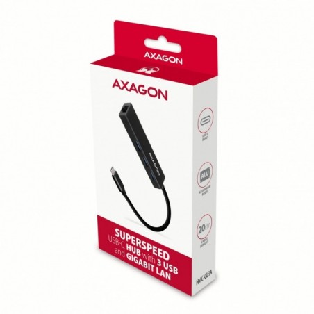 HMC-GL3A Wieloportowy hub USB 4in1, 5Gbps, 3x USB-A + GLAN, 20cm USB-C kabel HMC-GL3A Wieloportowy hub USB 4in1, 5Gbps, 3x USB-A + GLAN, 20cm USB-C kabel