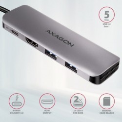 HMC-5 Wieloportowy hub USB 5in1, 5Gbps, 2x USB-A, HDMI 4K/30Hz, SD/microSD, PD 100W, 20cm USB-C kabel HMC-5 Wieloportowy hub USB 5in1, 5Gbps, 2x USB-A, HDMI 4K/30Hz, SD/microSD, PD 100W, 20cm USB-C kabel