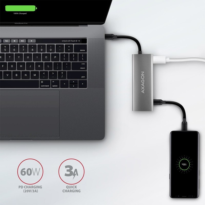 HMC-5G2 Wieloportowy hub USB 5in1, 10Gbps, 2x USB-A + 2x USB-C + HDMI 4K/60Hz, PD 100W, 13cm USB-C kabel HMC-5G2 Wieloportowy hub USB 5in1, 10Gbps, 2x USB-A + 2x USB-C + HDMI 4K/60Hz, PD 100W, 13cm USB-C kabel