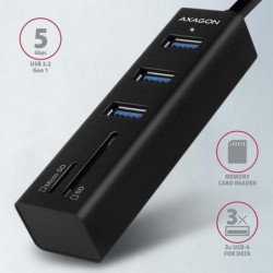 HMA-CR3A Wieloportowy hub 3x USB-A + SD/microSD, USB3.2 Gen 1 hub, metalowy, 20cm USB-A kabel HMA-CR3A Wieloportowy hub 3x USB-A + SD/microSD, USB3.2 Gen 1 hub, metalowy, 20cm USB-A kabel
