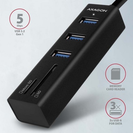 HMA-CR3A Wieloportowy hub 3x USB-A + SD/microSD, USB3.2 Gen 1 hub, metalowy, 20cm USB-A kabel HMA-CR3A Wieloportowy hub 3x USB-A + SD/microSD, USB3.2 Gen 1 hub, metalowy, 20cm USB-A kabel