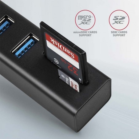 HMA-CR3A Wieloportowy hub 3x USB-A + SD/microSD, USB3.2 Gen 1 hub, metalowy, 20cm USB-A kabel HMA-CR3A Wieloportowy hub 3x USB-A + SD/microSD, USB3.2 Gen 1 hub, metalowy, 20cm USB-A kabel