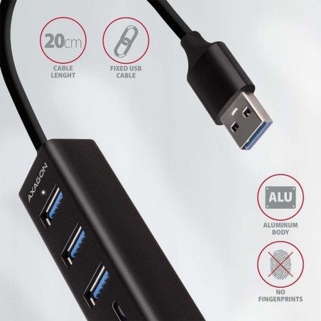 HMA-CR3A Wieloportowy hub 3x USB-A + SD/microSD, USB3.2 Gen 1 hub, metalowy, 20cm USB-A kabel HMA-CR3A Wieloportowy hub 3x USB-A + SD/microSD, USB3.2 Gen 1 hub, metalowy, 20cm USB-A kabel