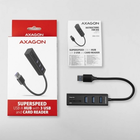 HMA-CR3A Wieloportowy hub 3x USB-A + SD/microSD, USB3.2 Gen 1 hub, metalowy, 20cm USB-A kabel HMA-CR3A Wieloportowy hub 3x USB-A + SD/microSD, USB3.2 Gen 1 hub, metalowy, 20cm USB-A kabel