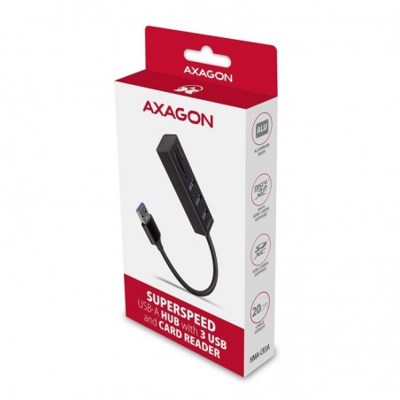 HMA-CR3A Wieloportowy hub 3x USB-A + SD/microSD, USB3.2 Gen 1 hub, metalowy, 20cm USB-A kabel HMA-CR3A Wieloportowy hub 3x USB-A + SD/microSD, USB3.2 Gen 1 hub, metalowy, 20cm USB-A kabel