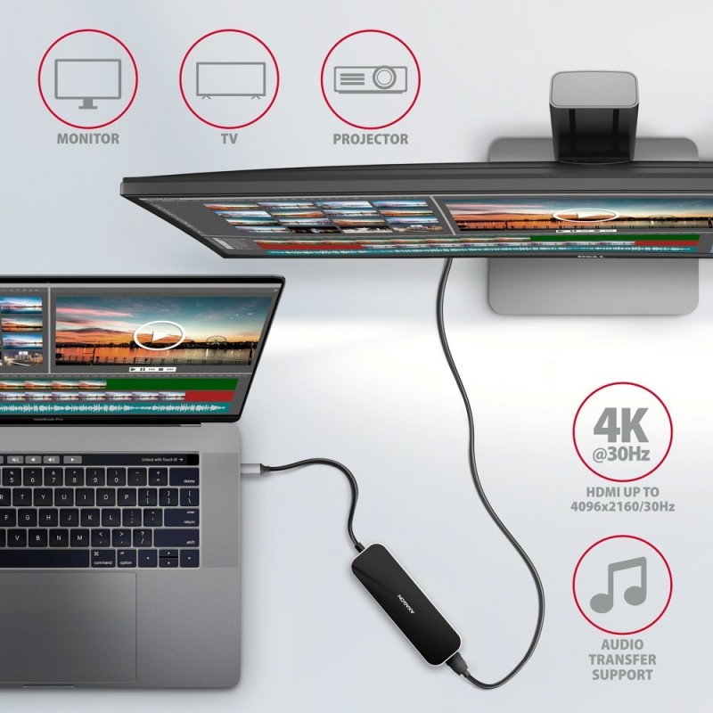 HMC-6H4A Wieloportowy hub 4x USB-A + HDMI, USB-C 3.2 Gen 1, PD 100W, 20cm USB-C kabel HMC-6H4A Wieloportowy hub 4x USB-A + HDMI, USB-C 3.2 Gen 1, PD 100W, 20cm USB-C kabel
