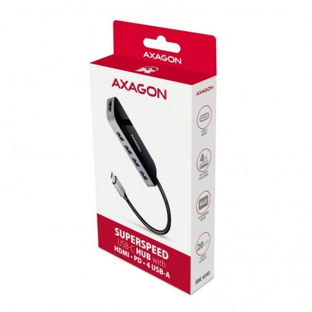 HMC-6H4A Wieloportowy hub 4x USB-A + HDMI, USB-C 3.2 Gen 1, PD 100W, 20cm USB-C kabel HMC-6H4A Wieloportowy hub 4x USB-A + HDMI, USB-C 3.2 Gen 1, PD 100W, 20cm USB-C kabel