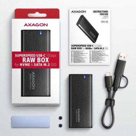 EEM2-SB2 Obudowa zewnętrzna aluminiowa bezśrubowa USB-C 3.2 Gen 2 - M.2 NVMe / SATA SSD 30-80mm ALU pudełko czarne + USB-A - EEM2-SB2 Obudowa zewnętrzna aluminiowa bezśrubowa USB-C 3.2 Gen 2 - M.2 NVMe / SATA SSD 30-80mm ALU pudełko czarne + USB-A -