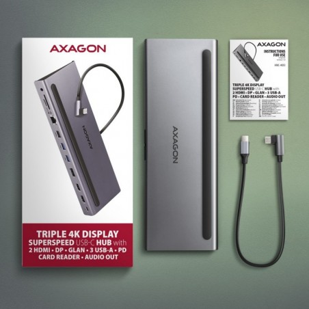 HMC-4KX3 Wieloportowy hub USB 11in1, 5Gbps, 3x USB-A, 2x HDMI 4K/60Hz+ DP 4K/60Hz+ GLAN + SD/microSD + audio, PD 100W, 40cm USB- HMC-4KX3 Wieloportowy hub USB 11in1, 5Gbps, 3x USB-A, 2x HDMI 4K/60Hz+ DP 4K/60Hz+ GLAN + SD/microSD + audio, PD 100W, 40cm USB-