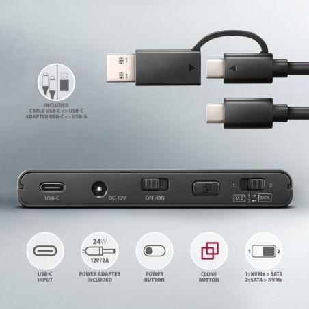 ADSA-CC Adapter USB-C 10Gbps NVMe M.2 2.5/3.5 SSD&HDD Clone Master 2 ADSA-CC Adapter USB-C 10Gbps NVMe M.2 2.5/3.5 SSD&HDD Clone Master 2