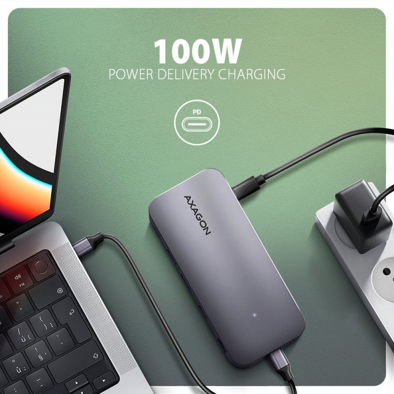 HMC-12GM2 Wieloportowy hub USB 12in1 + M.2 NVMe/SATA pozycja, 10Gbps, 3x USB-A, USB-C, HDMI 4K/60Hz, DP 4K/60Hz, GLAN, SD/microS