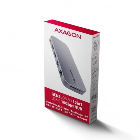 HMC-12GM2 Wieloportowy hub USB 12in1 + M.2 NVMe/SATA pozycja, 10Gbps, 3x USB-A, USB-C, HDMI 4K/60Hz, DP 4K/60Hz, GLAN, SD/microS HMC-12GM2 Wieloportowy hub USB 12in1 + M.2 NVMe/SATA pozycja, 10Gbps, 3x USB-A, USB-C, HDMI 4K/60Hz, DP 4K/60Hz, GLAN, SD/microS